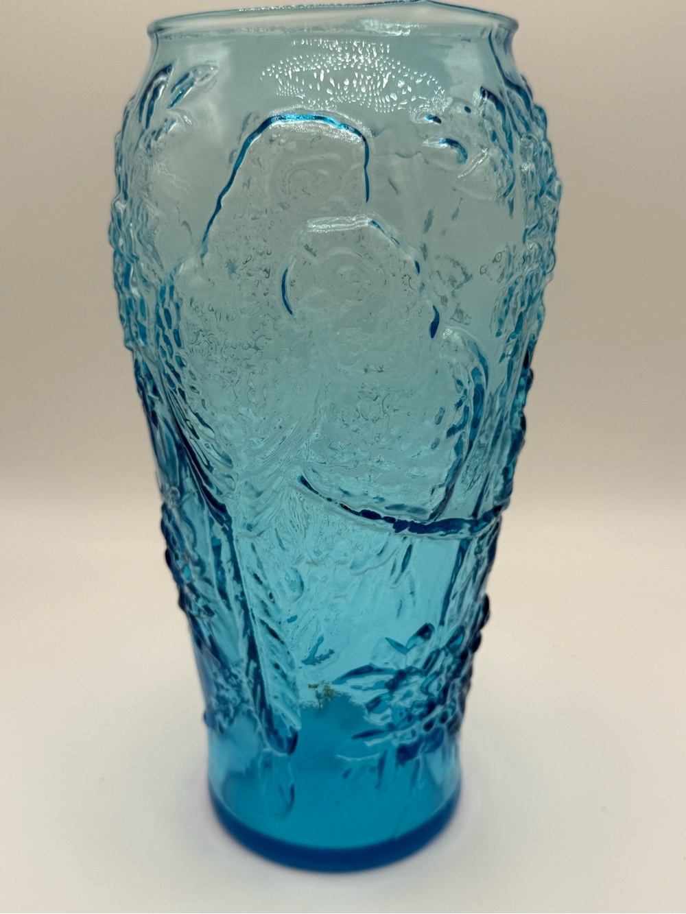 Birds of Paradise Indiana Glass Blue Embossed Glass Vase - Decorative Home Art